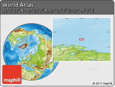 Physical Location Map of the Area around 72° 13' 45" N, 29° 49' 30" E