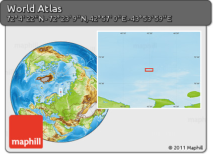 Physical Location Map of the Area around 72° 13' 45" N, 43° 25' 29" E