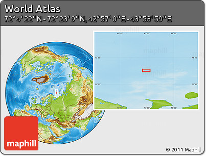 Physical Location Map of the Area around 72° 13' 45" N, 43° 25' 29" E