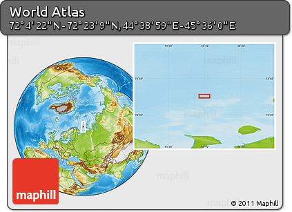 Physical Location Map of the Area around 72° 13' 45" N, 45° 7' 30" E
