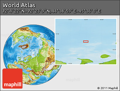 Physical Location Map of the Area around 72° 13' 45" N, 45° 7' 30" E