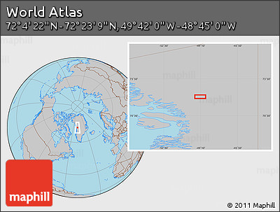 Gray Location Map of the Area around 72° 13' 45" N, 49° 13' 30" W