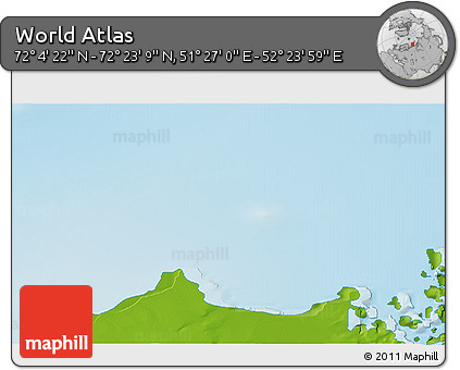 Physical 3D Map of the Area around 72° 13' 45" N, 51° 55' 29" E