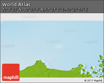 Physical 3D Map of the Area around 72° 13' 45" N, 51° 55' 29" E