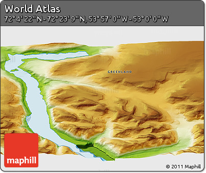 Physical 3D Map of the Area around 72° 13' 45" N, 53° 28' 30" W