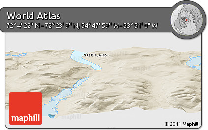 Shaded Relief Panoramic Map of the Area around 72° 13' 45" N, 54° 19' 30" W