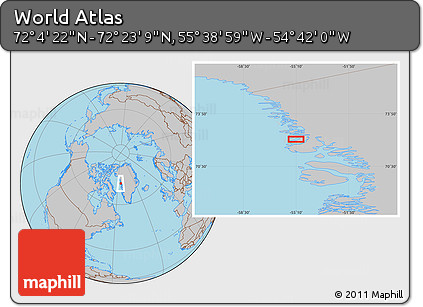 Gray Location Map of the Area around 72° 13' 45" N, 55° 10' 29" W