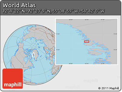 Gray Location Map of the Area around 72° 13' 45" N, 55° 10' 29" W