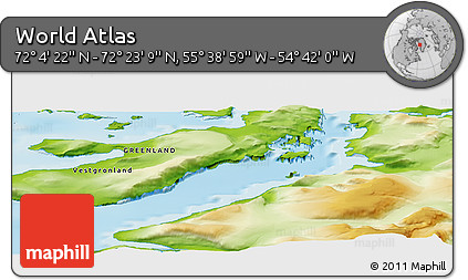 Physical Panoramic Map of the Area around 72° 13' 45" N, 55° 10' 29" W