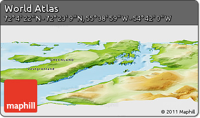 Physical Panoramic Map of the Area around 72° 13' 45" N, 55° 10' 29" W