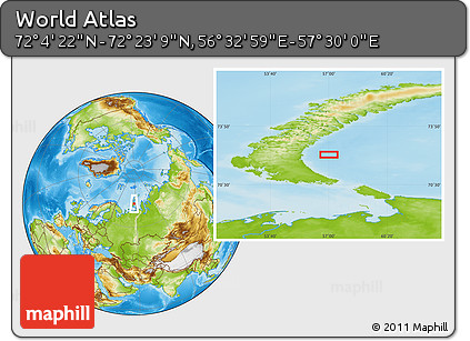 Physical Location Map of the Area around 72° 13' 45" N, 57° 1' 29" E