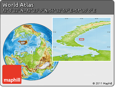 Physical Location Map of the Area around 72° 13' 45" N, 57° 1' 29" E