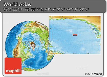 Physical Location Map of the Area around 72° 13' 45" N, 61° 7' 30" W