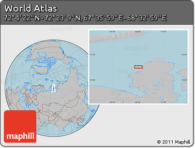 Gray Location Map of the Area around 72° 13' 45" N, 68° 4' 29" E, hill shading