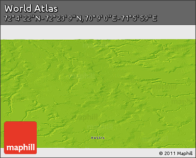 Physical 3D Map of the Area around 72° 13' 45" N, 70° 37' 30" E