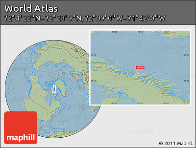 Savanna Style Location Map of the Area around 72° 13' 45" N, 72° 10' 30" W, hill shading