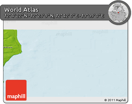 Physical 3D Map of the Area around 72° 13' 45" N, 73° 10' 30" E