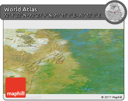 Satellite 3D Map of the Area around 72° 13' 45" N, 75° 43' 29" E