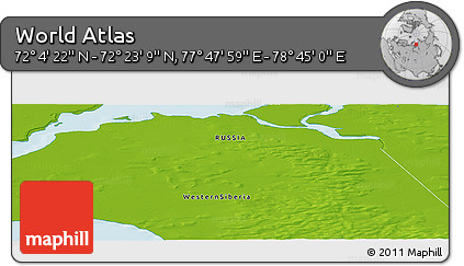 Physical Panoramic Map of the Area around 72° 13' 45" N, 78° 16' 30" E