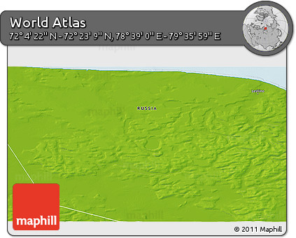 Physical 3D Map of the Area around 72° 13' 45" N, 79° 7' 30" E