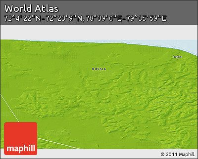 Physical 3D Map of the Area around 72° 13' 45" N, 79° 7' 30" E