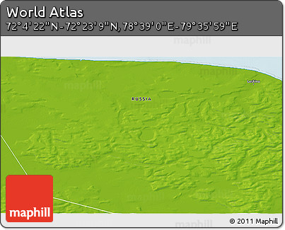 Physical 3D Map of the Area around 72° 13' 45" N, 79° 7' 30" E