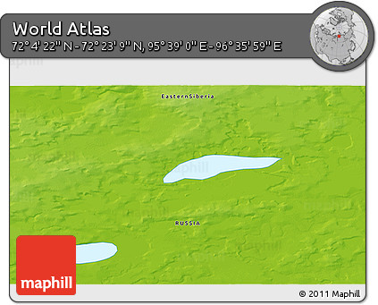 Physical 3D Map of the Area around 72° 13' 45" N, 96° 7' 30" E