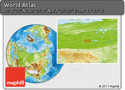 Physical Location Map of the Area around 72° 13' 45" N, 97° 49' 29" E