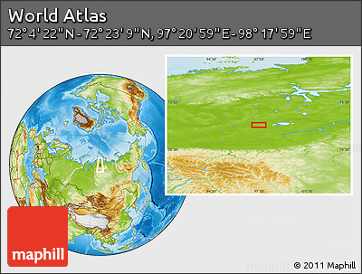 Physical Location Map of the Area around 72° 13' 45" N, 97° 49' 29" E