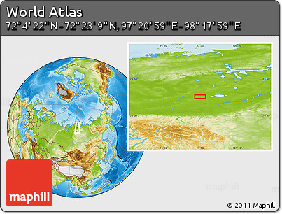 Physical Location Map of the Area around 72° 13' 45" N, 97° 49' 29" E