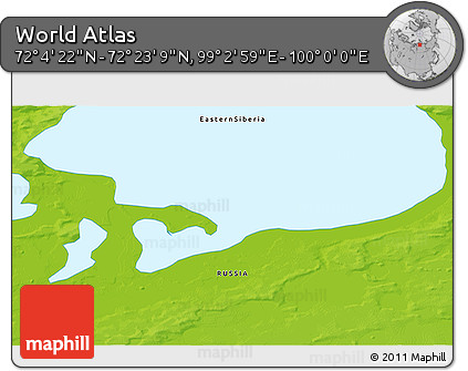 Physical 3D Map of the Area around 72° 13' 45" N, 99° 31' 30" E