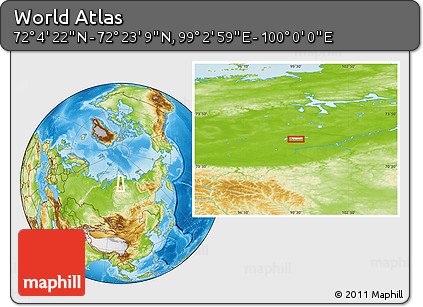 Physical Location Map of the Area around 72° 13' 45" N, 99° 31' 30" E