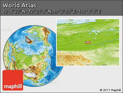Physical Location Map of the Area around 72° 13' 45" N, 99° 31' 30" E