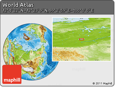 Physical Location Map of the Area around 72° 13' 45" N, 99° 31' 30" E