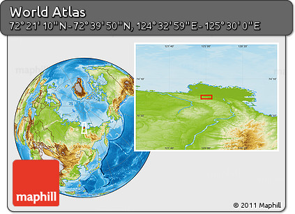 Physical Location Map of the Area around 72° 30' 30" N, 125° 1' 30" E