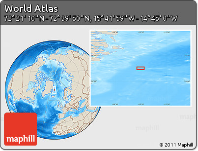 Shaded Relief Location Map of the Area around 72° 30' 30" N, 15° 13' 29" W