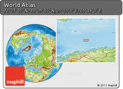 Physical Location Map of the Area around 72° 30' 30" N, 21° 19' 30" E