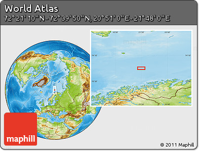 Physical Location Map of the Area around 72° 30' 30" N, 21° 19' 30" E
