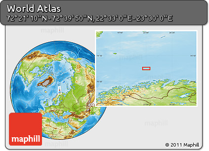 Physical Location Map of the Area around 72° 30' 30" N, 23° 1' 29" E