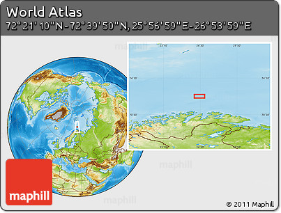 Physical Location Map of the Area around 72° 30' 30" N, 26° 25' 29" E