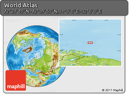 Physical Location Map of the Area around 72° 30' 30" N, 31° 31' 29" E