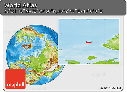 Physical Location Map of the Area around 72° 30' 30" N, 48° 31' 29" E