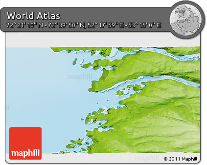 Physical 3D Map of the Area around 72° 30' 30" N, 52° 46' 29" E