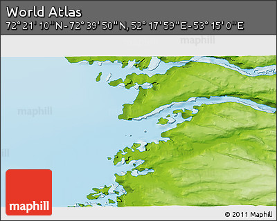 Physical 3D Map of the Area around 72° 30' 30" N, 52° 46' 29" E