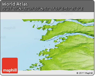 Physical 3D Map of the Area around 72° 30' 30" N, 52° 46' 29" E