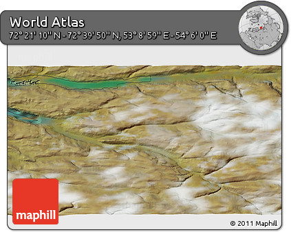 Satellite 3D Map of the Area around 72° 30' 30" N, 53° 37' 30" E