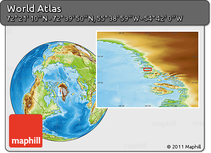 Physical Location Map of the Area around 72° 30' 30" N, 55° 10' 29" W