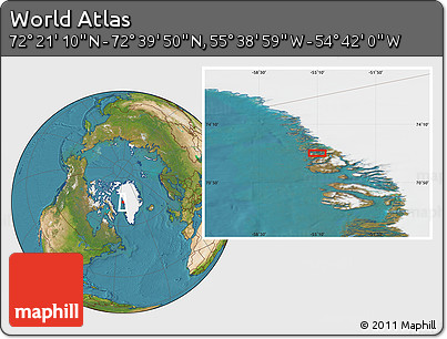 Satellite Location Map of the Area around 72° 30' 30" N, 55° 10' 29" W