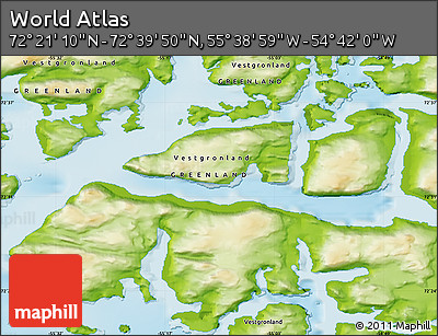 Physical Map of the Area around 72° 30' 30" N, 55° 10' 29" W