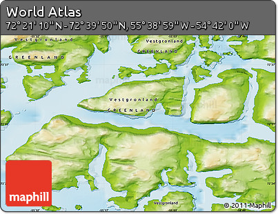 Physical Map of the Area around 72° 30' 30" N, 55° 10' 29" W